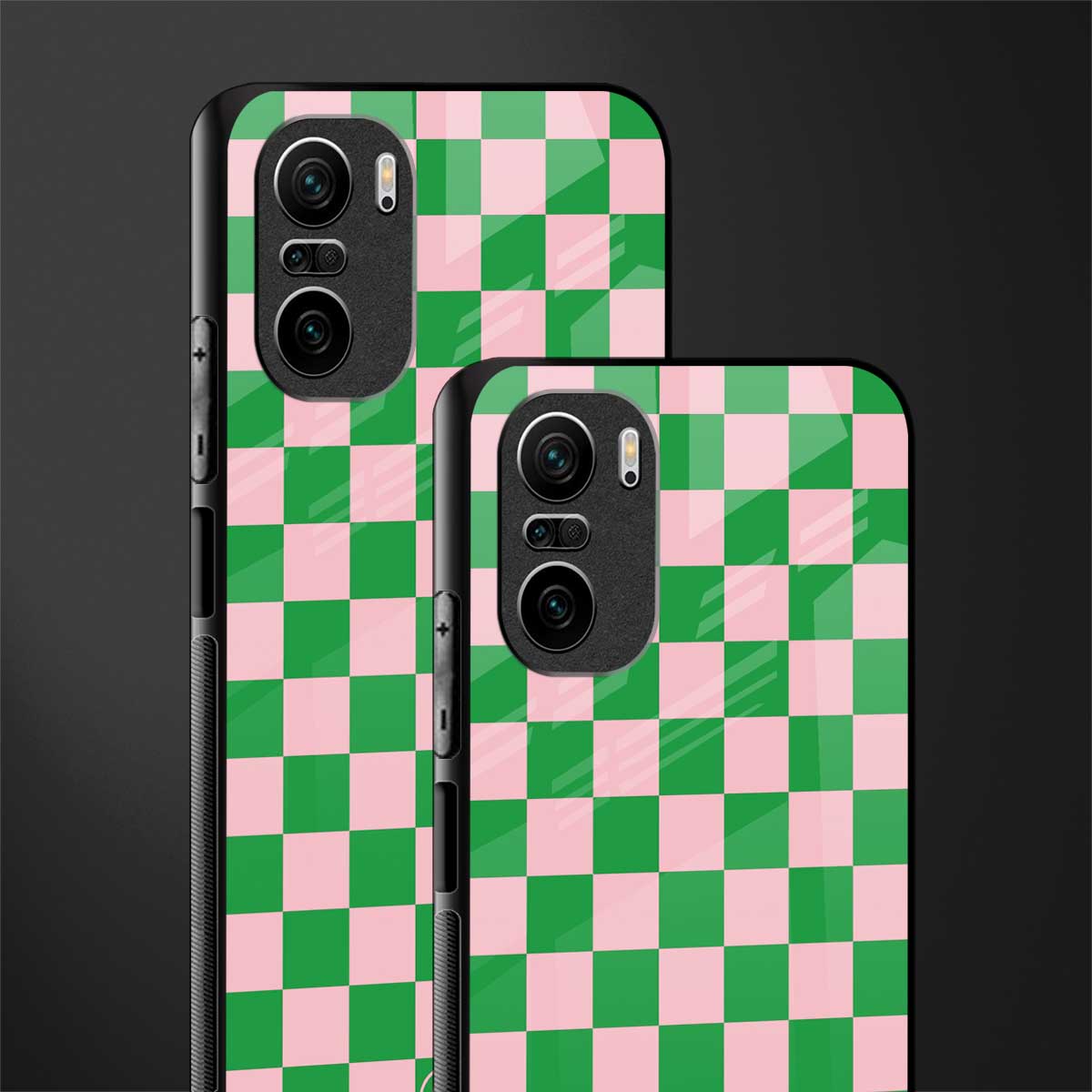 pink & green check pattern glass case for mi 11x 5g image-2