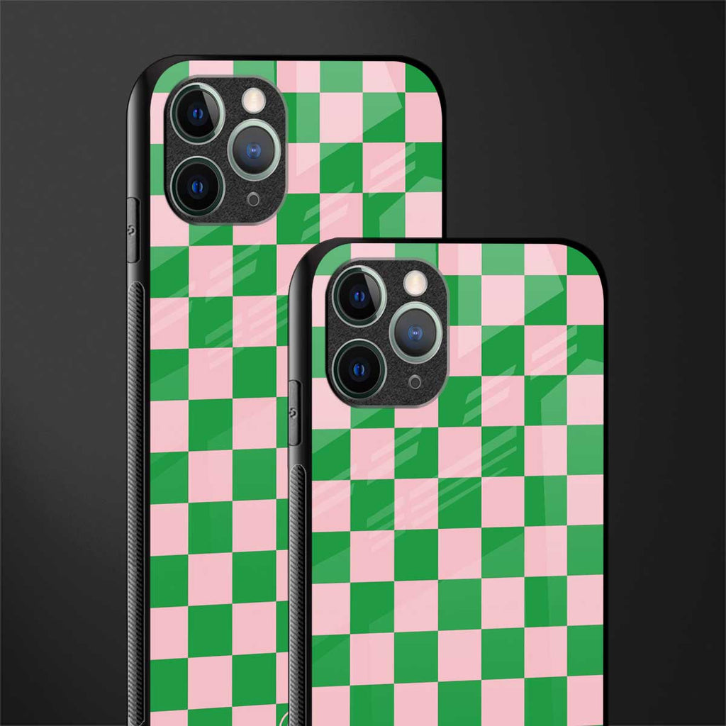 pink & green check pattern glass case for iphone 11 pro max image-2