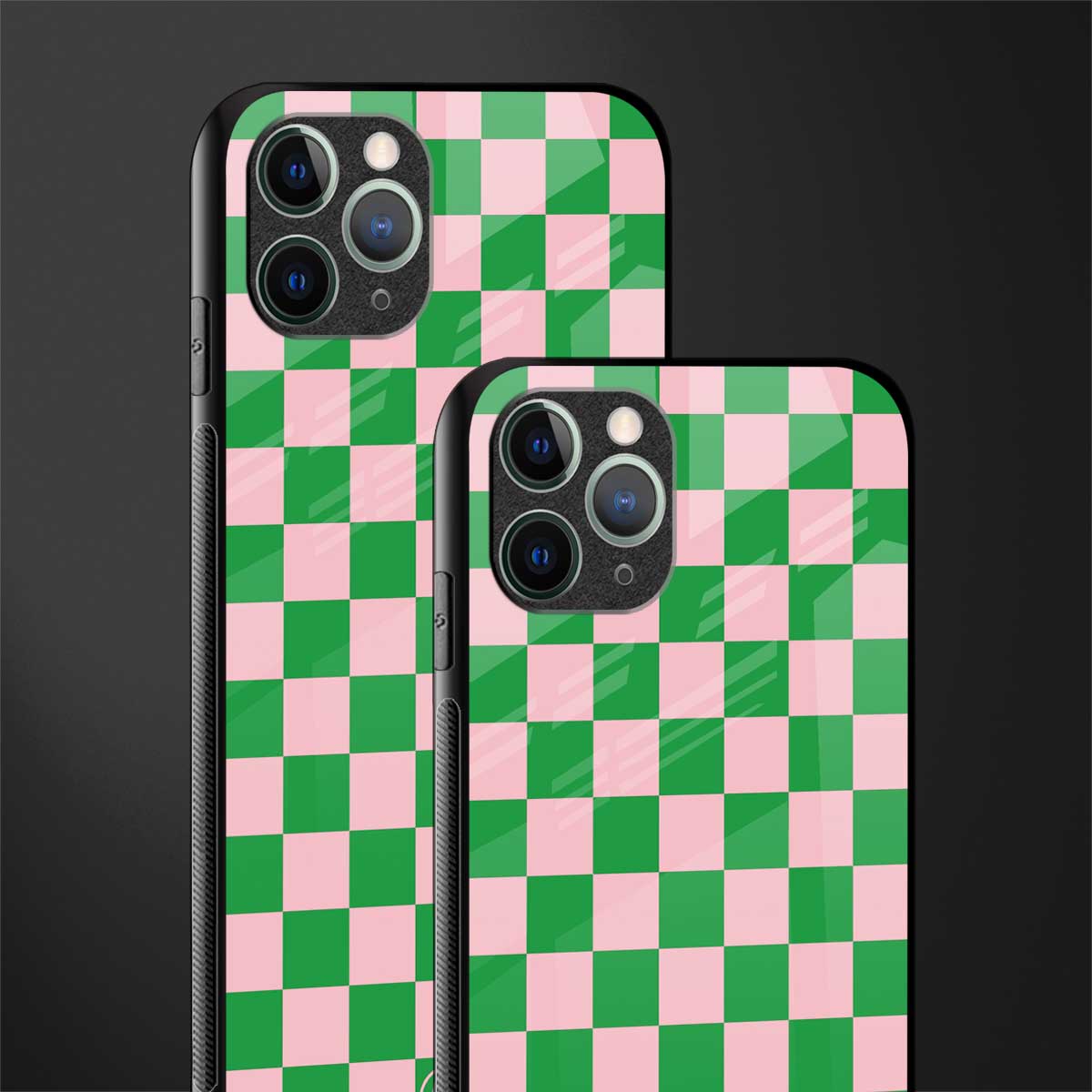 pink & green check pattern glass case for iphone 11 pro max image-2