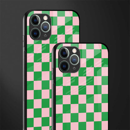 pink & green check pattern glass case for iphone 11 pro max image-2