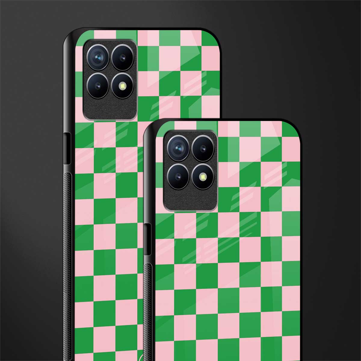 pink & green check pattern glass case for realme 8i image-2