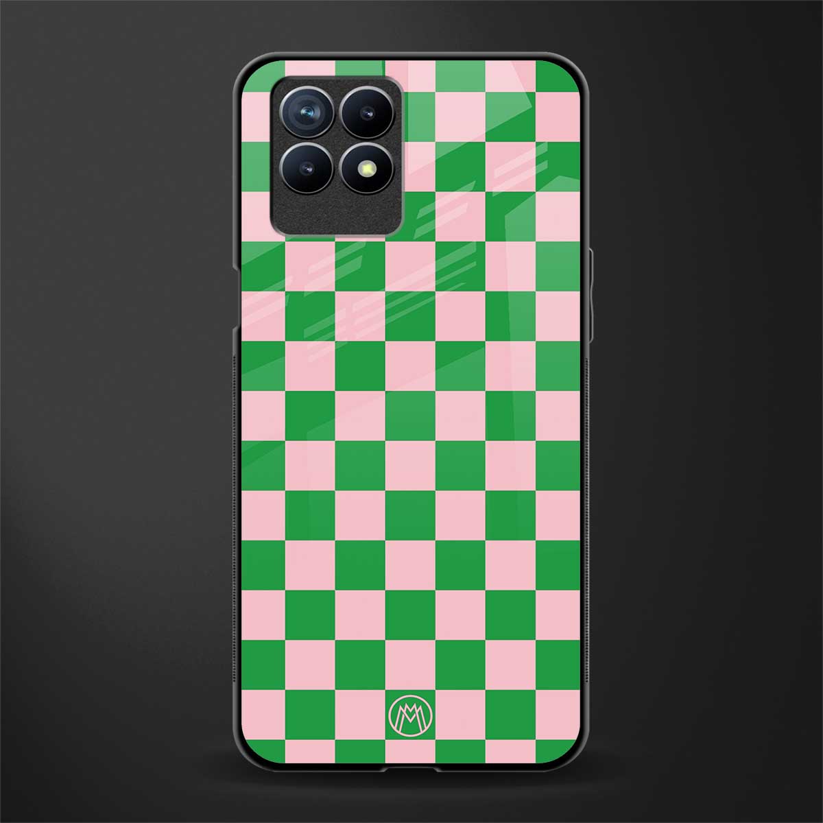 pink & green check pattern glass case for realme narzo 50 image