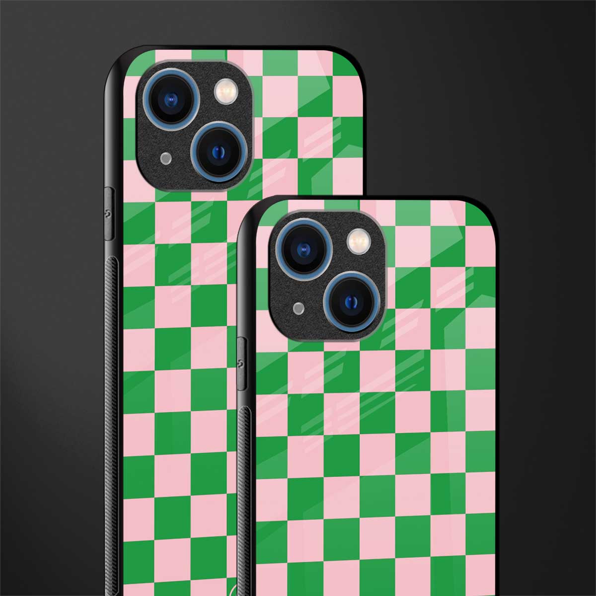 pink & green check pattern glass case for iphone 13 mini image-2