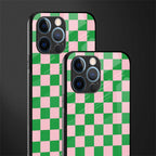 pink & green check pattern glass case for iphone 12 pro image-2