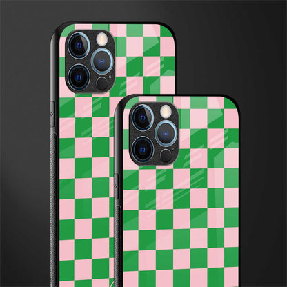 pink & green check pattern glass case for iphone 12 pro max image-2