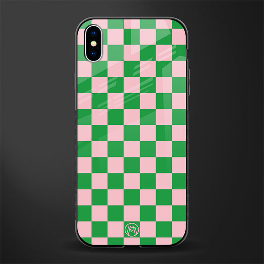 pink & green check pattern glass case for iphone xs max image