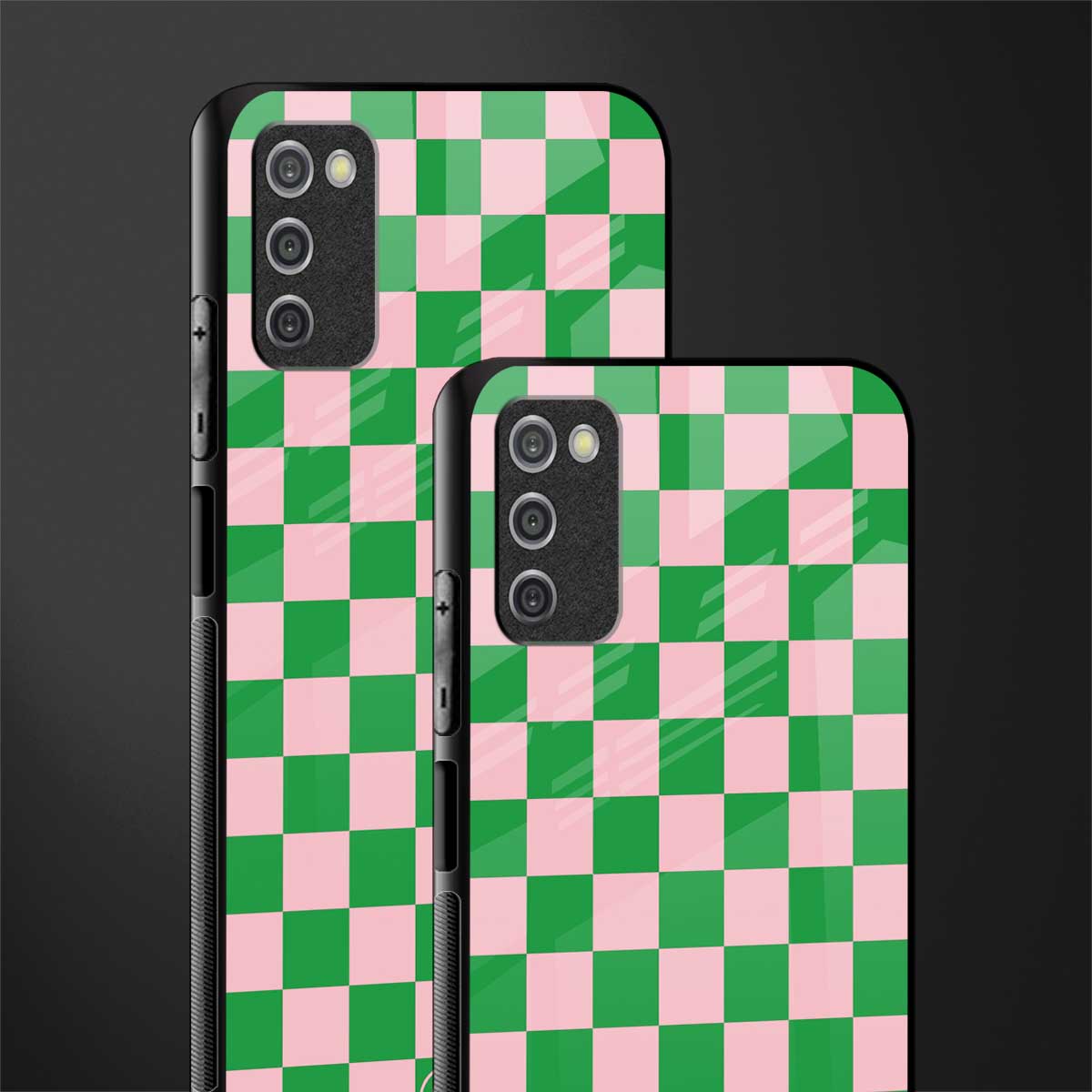 pink & green check pattern glass case for samsung galaxy a03s image-2