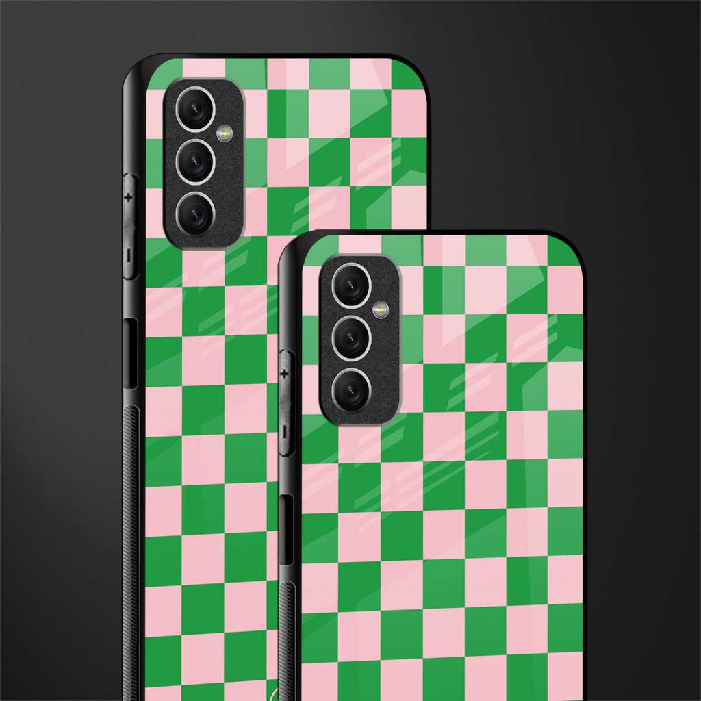 pink & green check pattern glass case for samsung galaxy m52 5g image-2