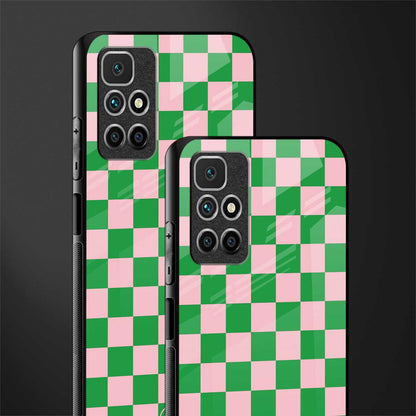 pink & green check pattern glass case for redmi 10 prime image-2
