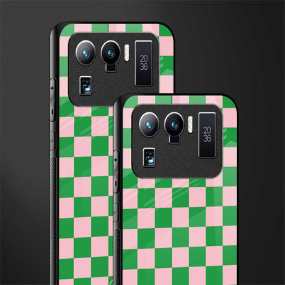 pink & green check pattern glass case for mi 11 ultra 5g image-2