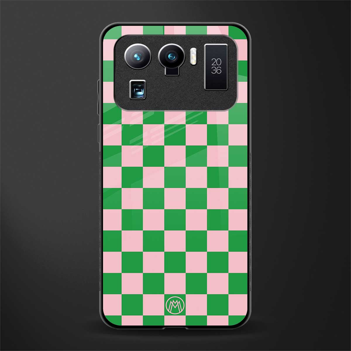 pink & green check pattern glass case for mi 11 ultra 5g image