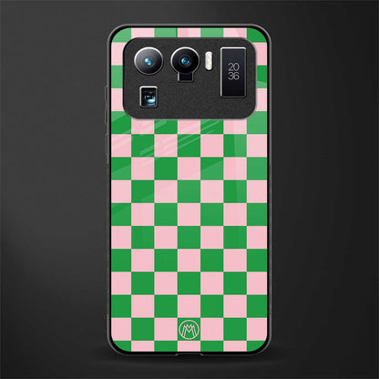 pink & green check pattern glass case for mi 11 ultra 5g image