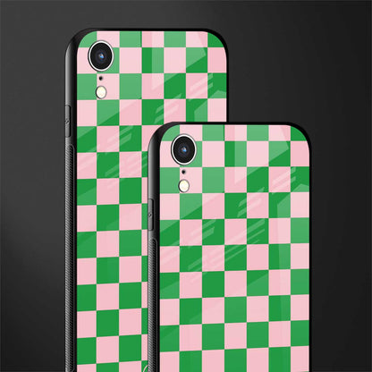 pink & green check pattern glass case for iphone xr image-2