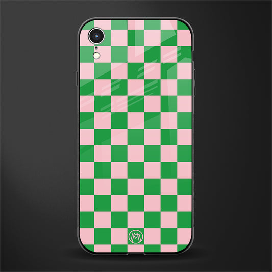 pink & green check pattern glass case for iphone xr image