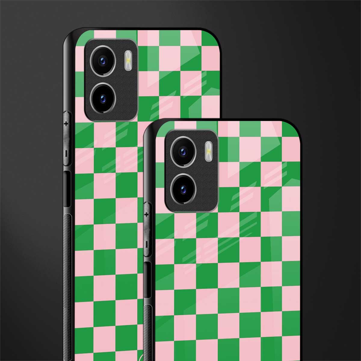 pink & green check pattern glass case for vivo y15s image-2