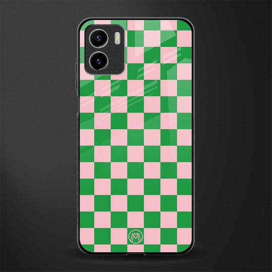 pink & green check pattern glass case for vivo y15s image