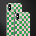pink & green check pattern glass case for iphone xs image-2
