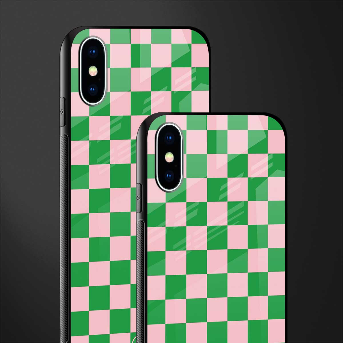 pink & green check pattern glass case for iphone xs image-2