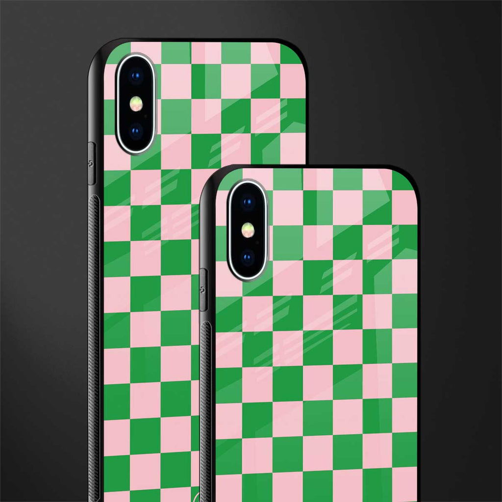 pink & green check pattern glass case for iphone x image-2
