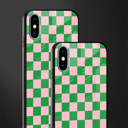 pink & green check pattern glass case for iphone x image-2