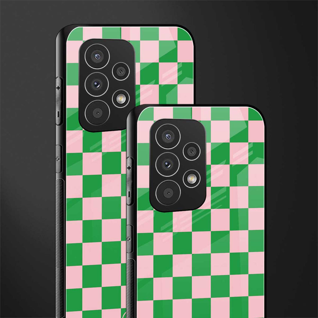 pink & green check pattern back phone cover | glass case for samsung galaxy a73 5g