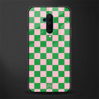 pink & green check pattern glass case for oneplus 7t pro image