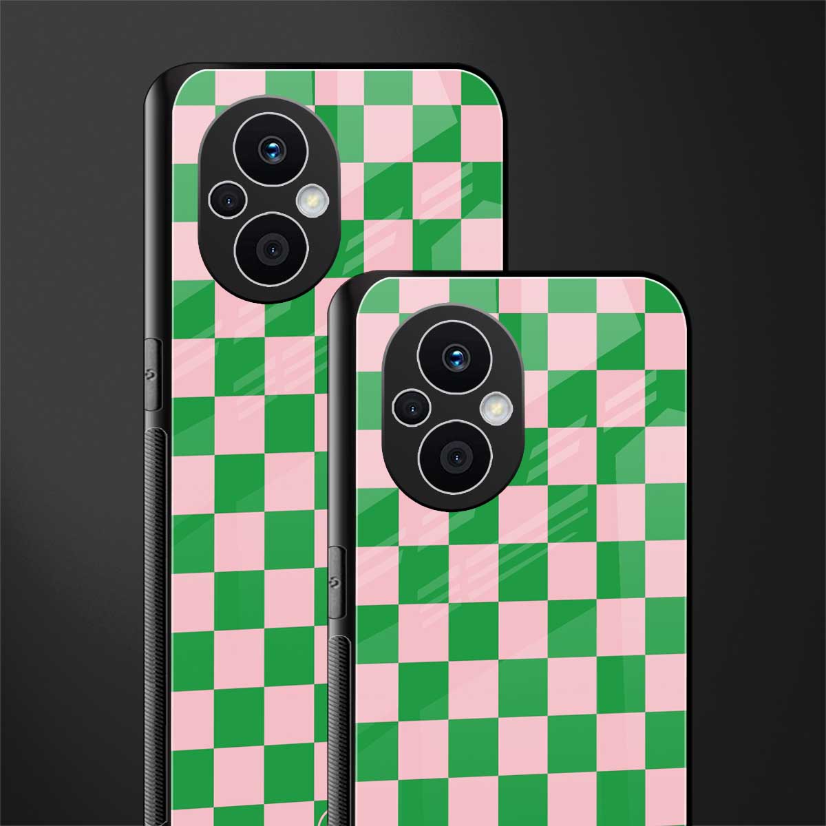 pink & green check pattern back phone cover | glass case for oppo f21 pro 5g