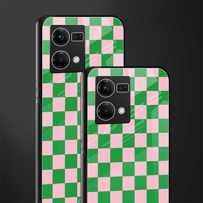 pink & green check pattern back phone cover | glass case for oppo f21 pro 4g