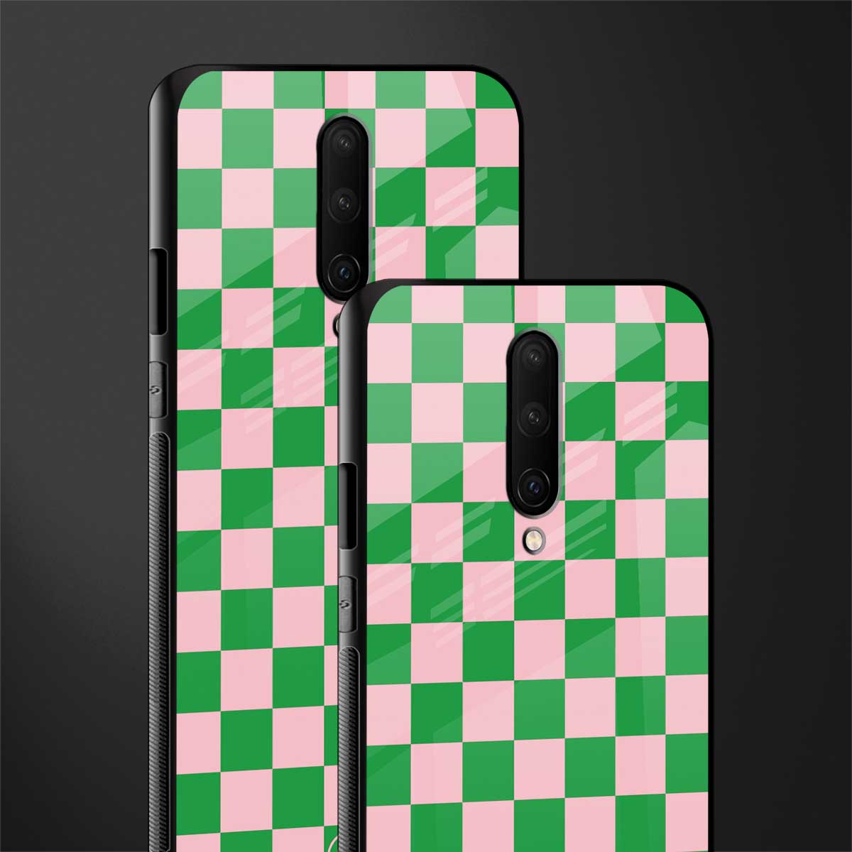 pink & green check pattern glass case for oneplus 7 pro image-2