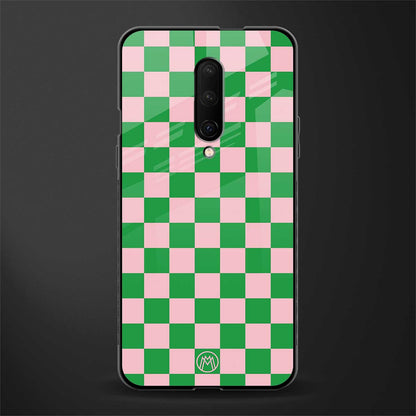pink & green check pattern glass case for oneplus 7 pro image