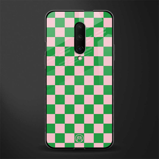pink & green check pattern glass case for oneplus 7 pro image