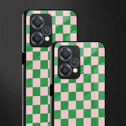 pink & green check pattern back phone cover | glass case for oneplus nord ce 2 lite 5g