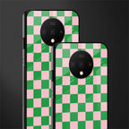 pink & green check pattern glass case for oneplus 7t image-2