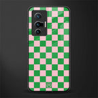 pink & green check pattern glass case for vivo x70 image