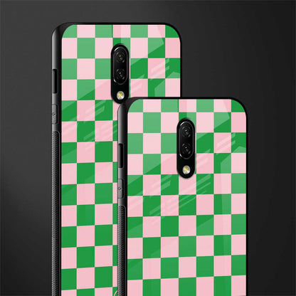 pink & green check pattern glass case for oneplus 7 image-2