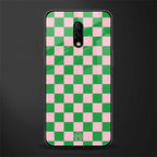 pink & green check pattern glass case for oneplus 7 image