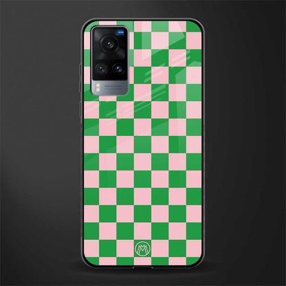 pink & green check pattern glass case for vivo x60 image