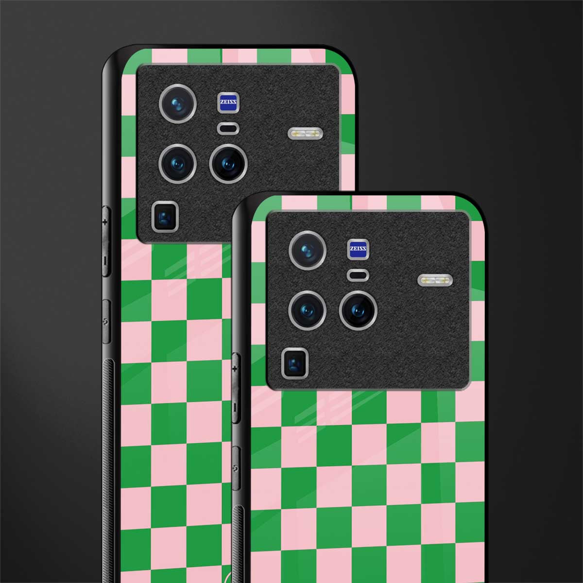 pink & green check pattern glass case for vivo x80 pro 5g image-2