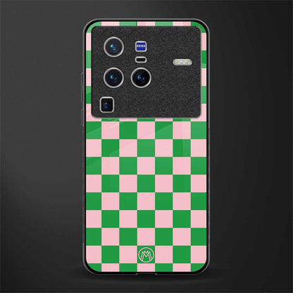 pink & green check pattern glass case for vivo x80 pro 5g image