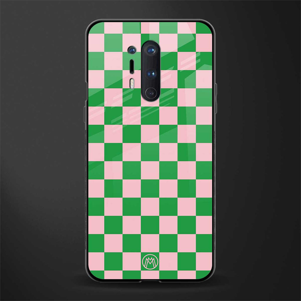 pink & green check pattern glass case for oneplus 8 pro image
