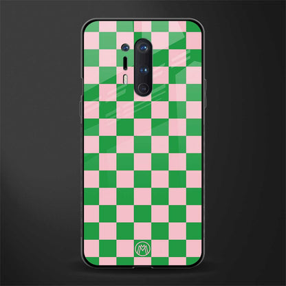 pink & green check pattern glass case for oneplus 8 pro image