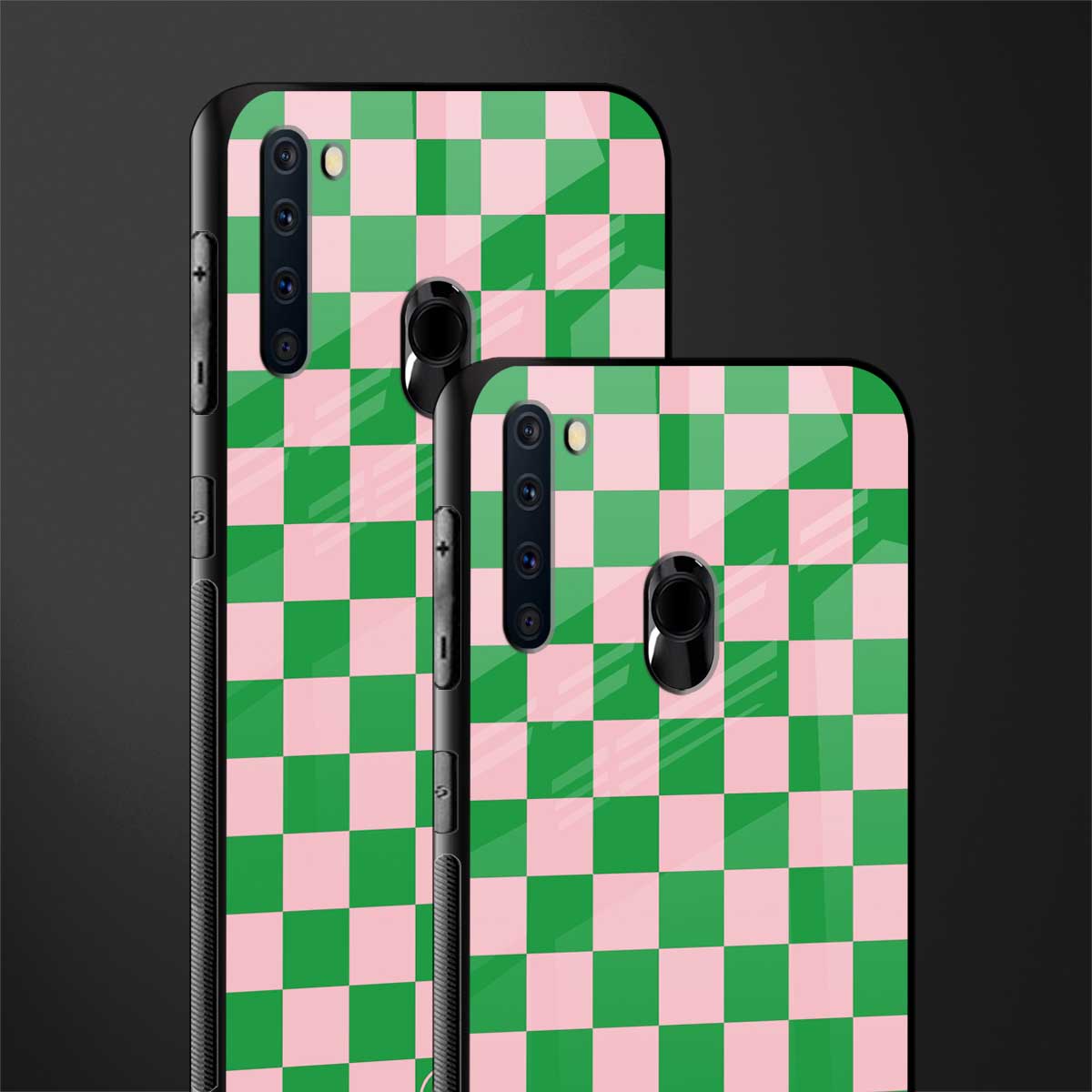 pink & green check pattern glass case for samsung a21 image-2