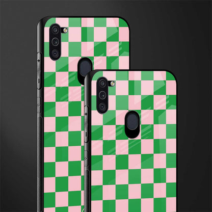 pink & green check pattern glass case for samsung galaxy m11 image-2