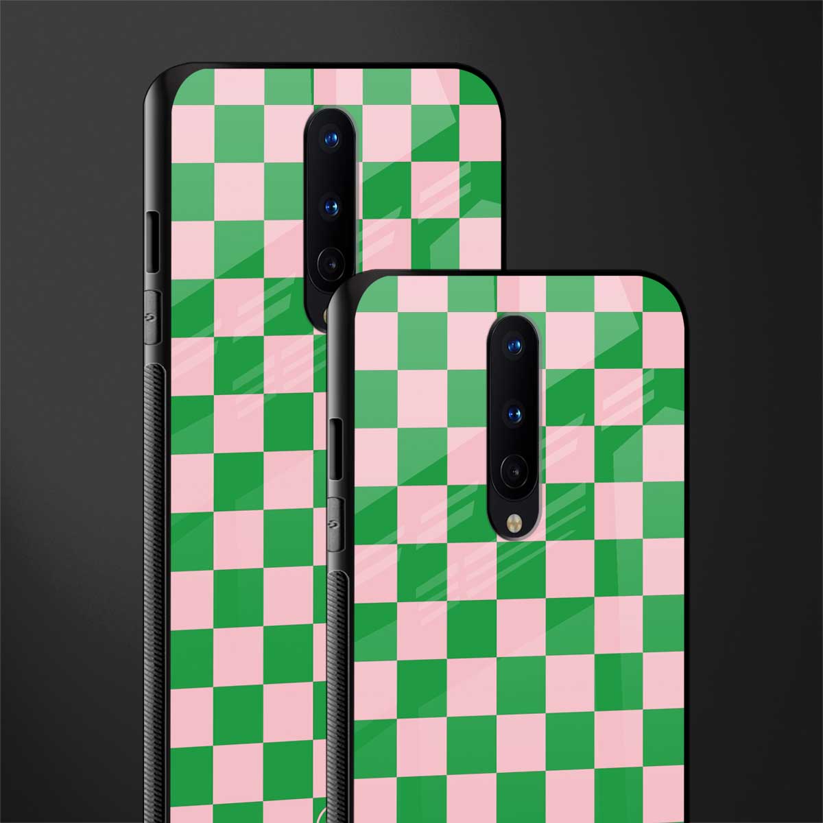 pink & green check pattern glass case for oneplus 8 image-2