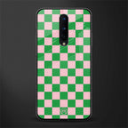 pink & green check pattern glass case for oneplus 8 image