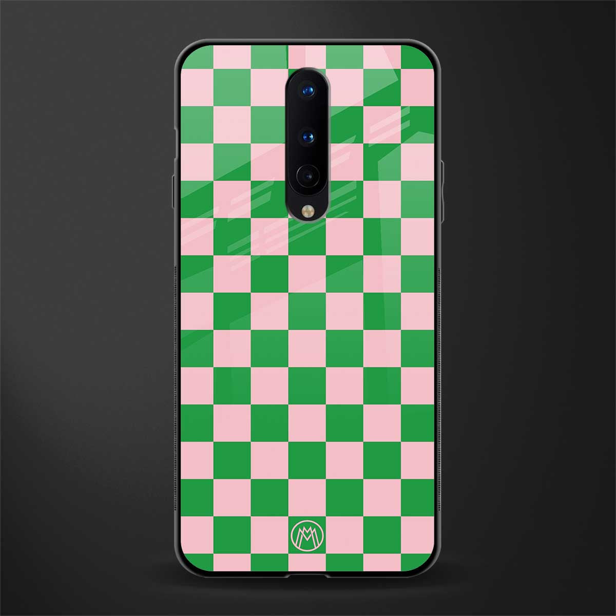 pink & green check pattern glass case for oneplus 8 image