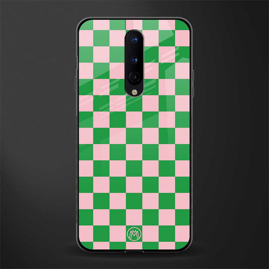 pink & green check pattern glass case for oneplus 8 image