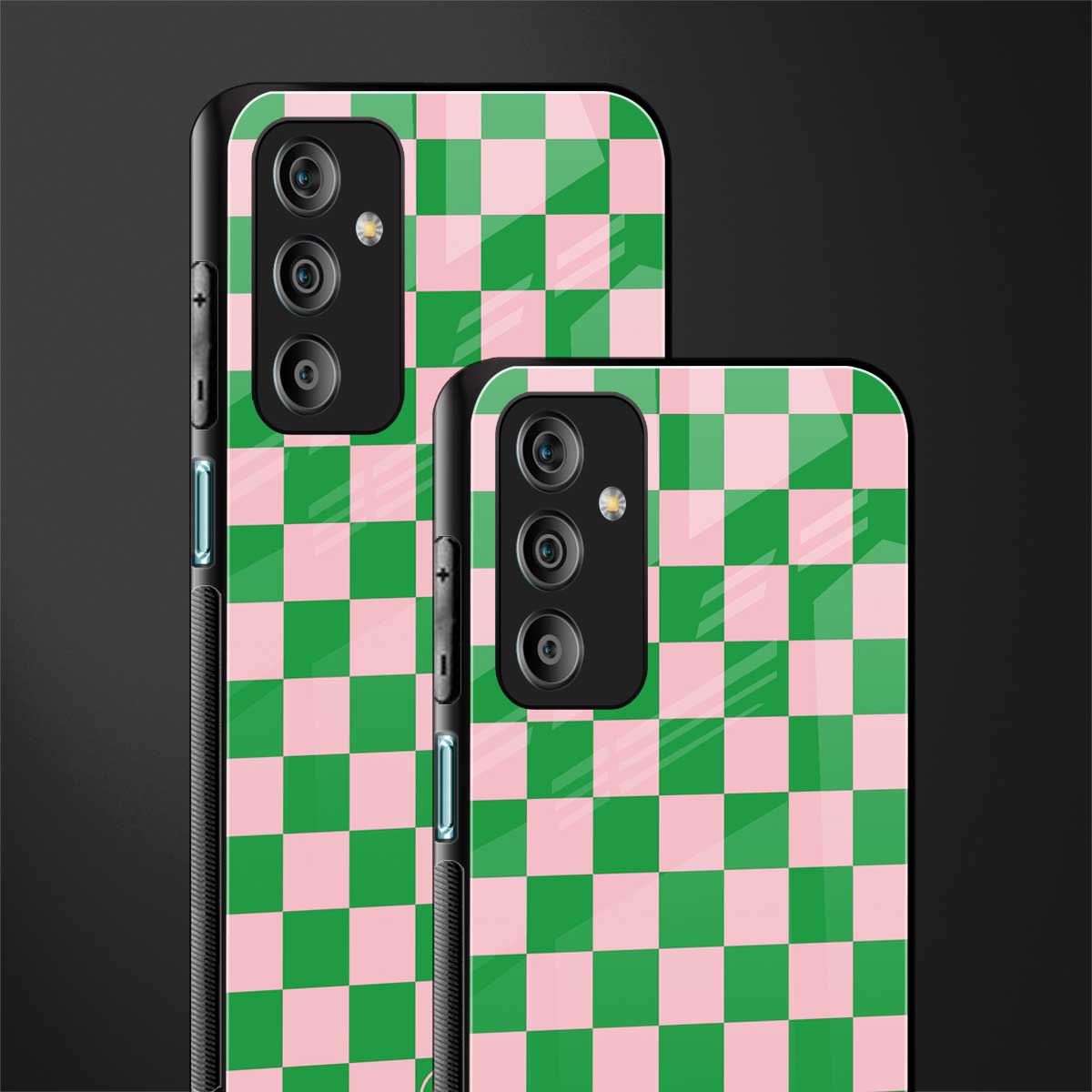 pink & green check pattern back phone cover | glass case for samsung galaxy f23 5g