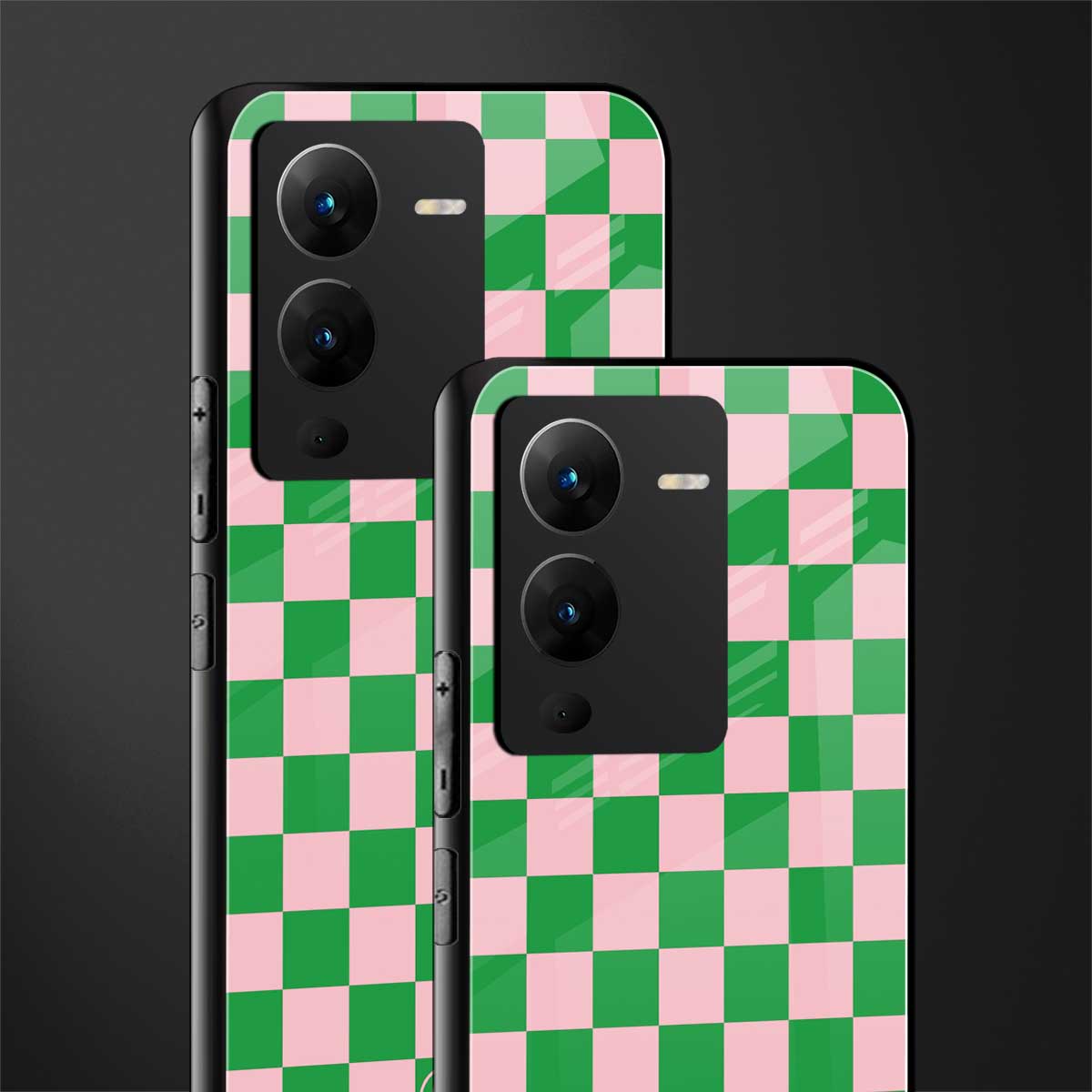 pink & green check pattern back phone cover | glass case for vivo v25 pro 5g