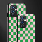 pink & green check pattern back phone cover | glass case for oneplus 9